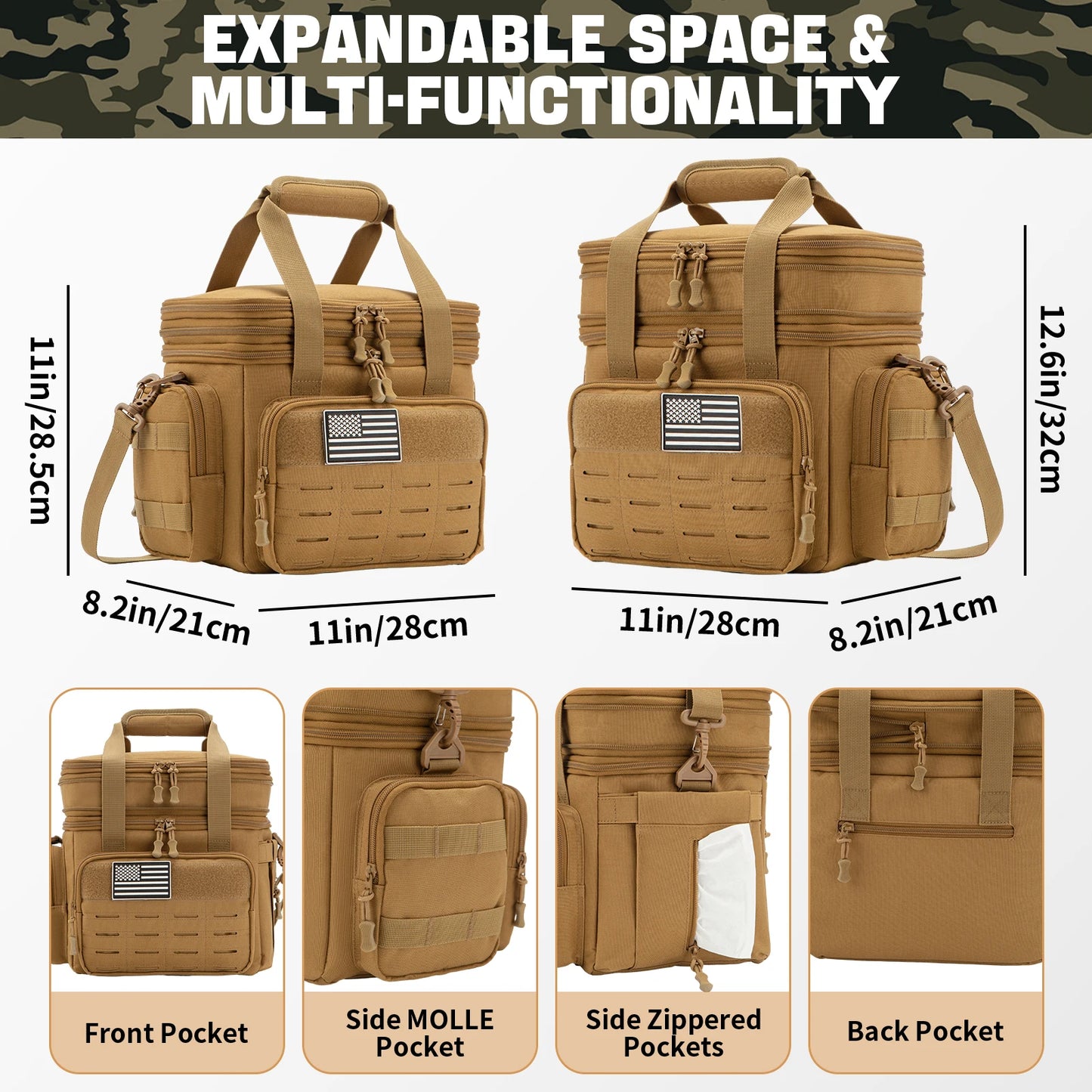 Insulated Cooler Bag 18L Tactical Lunch Box Leakproof Camping Work Men