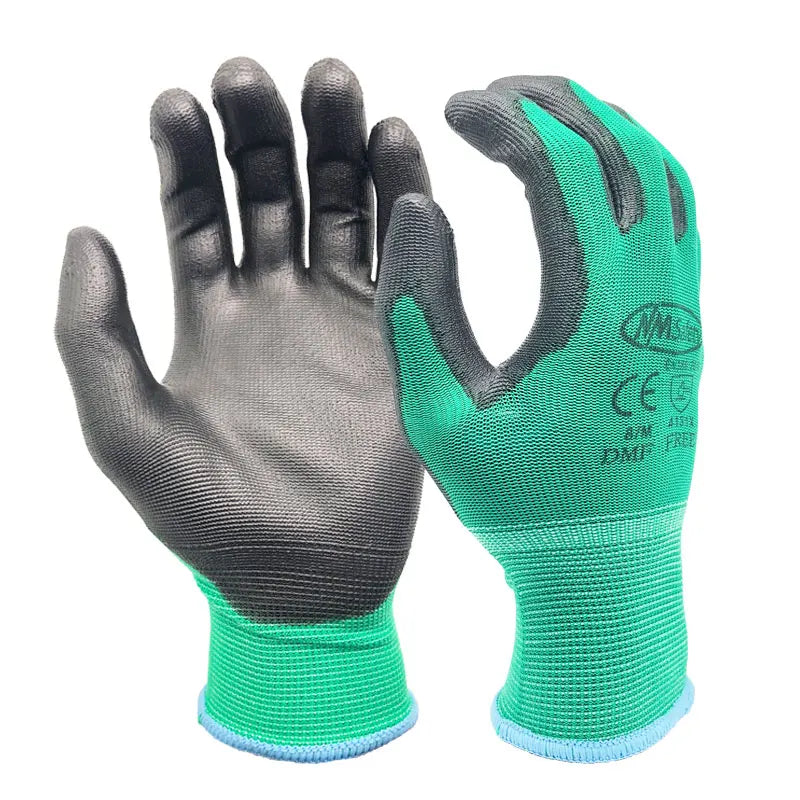 24 Pairs Work Gloves Safety Coated Grip Builders Gardening PU Black