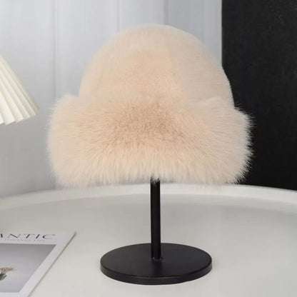 Fluffy Fur Bucket Hat Women Winter Warm Plush Fisherman Cap Thick