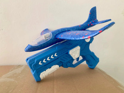 Glowing Foam Aircraft 10M Launcher Catapult Glider Aircraft Gun Toy Children's Outdoor Game Bubble Model Shooting Flying Roundab