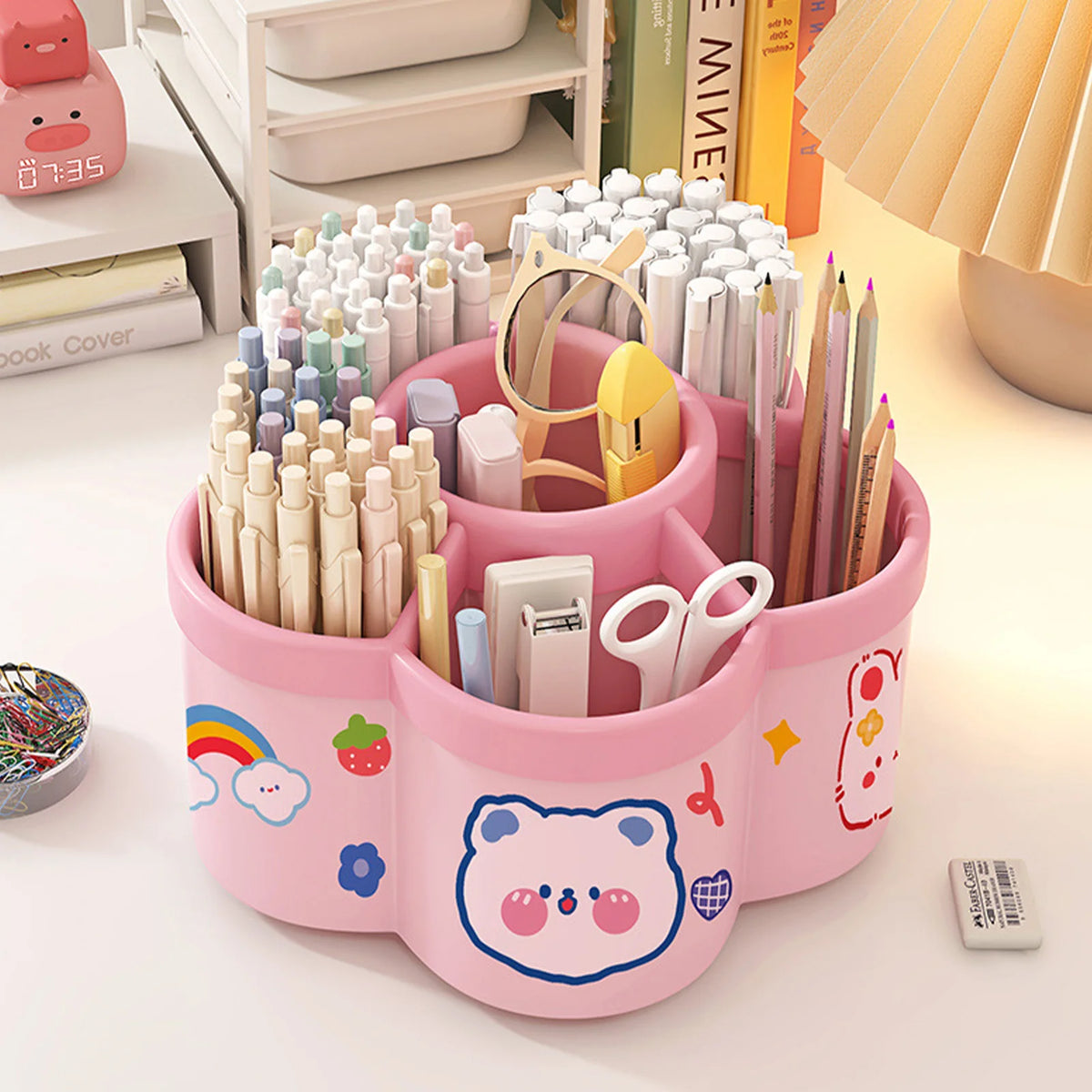 Rotating Pen Holder Large Capacity Desk Organizer Storage Box for Brushes