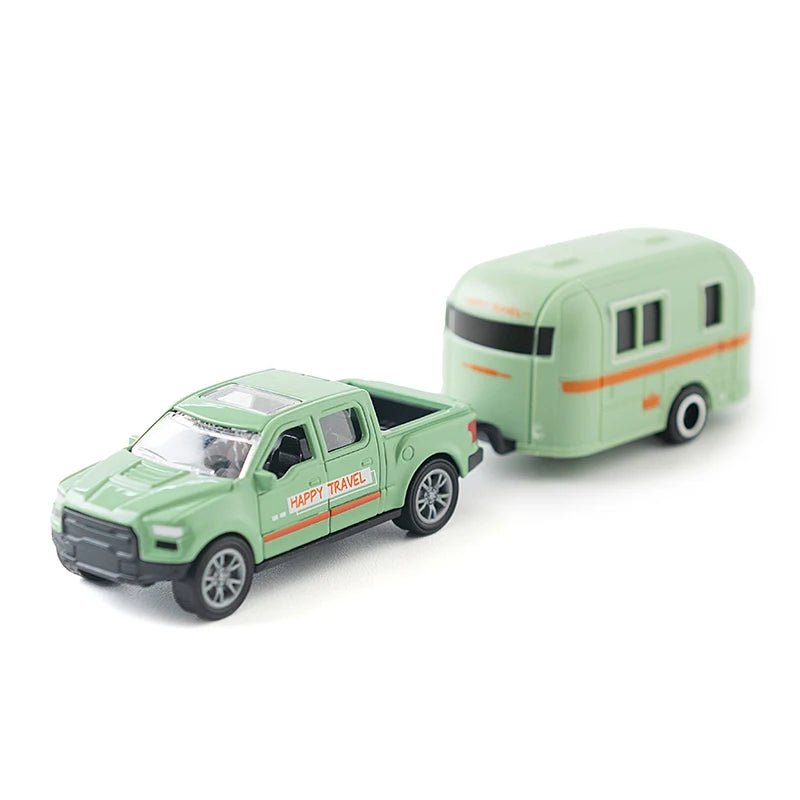 1:64 Alloy Diecast Pickup Caravan Car Miniature Model Pull Back Toy
