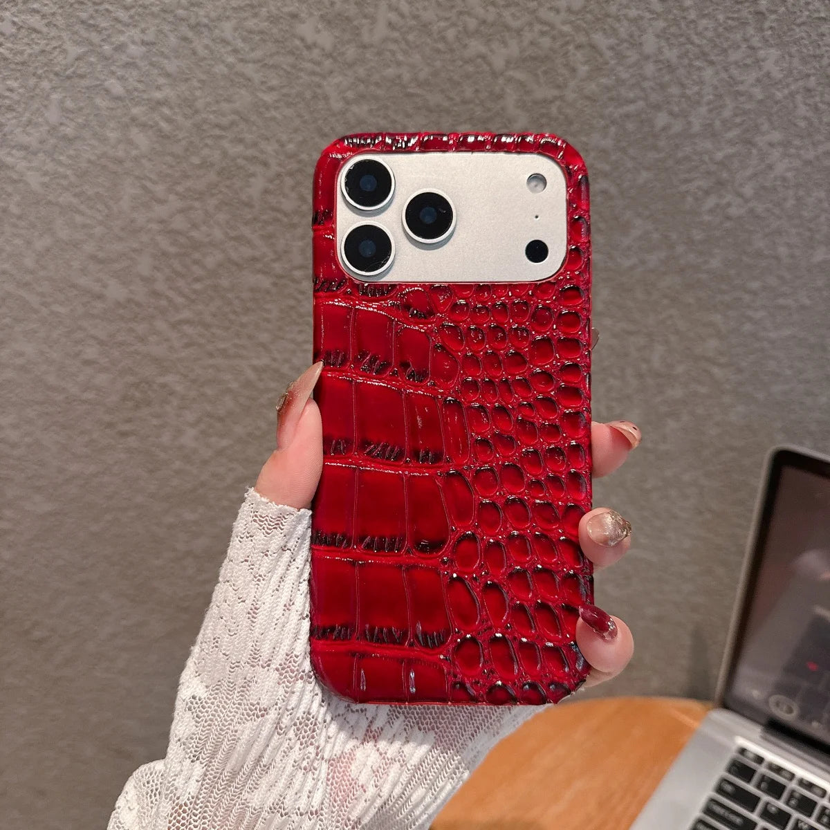 Glossy Crocodile Leather Case for iPhone 11-17 Air Pro Max Plus Frameless