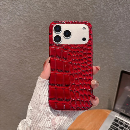 Glossy Crocodile Leather Case for iPhone 11-17 Air Pro Max Plus Frameless