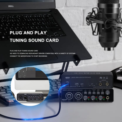 BOMGE U202 USB Audio Interface with Mic Preamplifier XLR/TSR/TS Ports 48V 32-Bit/192kHz Resolution for computer recording Stream-EXPROTAS