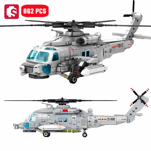SEMBO Z-20 Navy Helicopter Building Blocks 862pcs Armed Aircraft Model Bricks Toy Gift