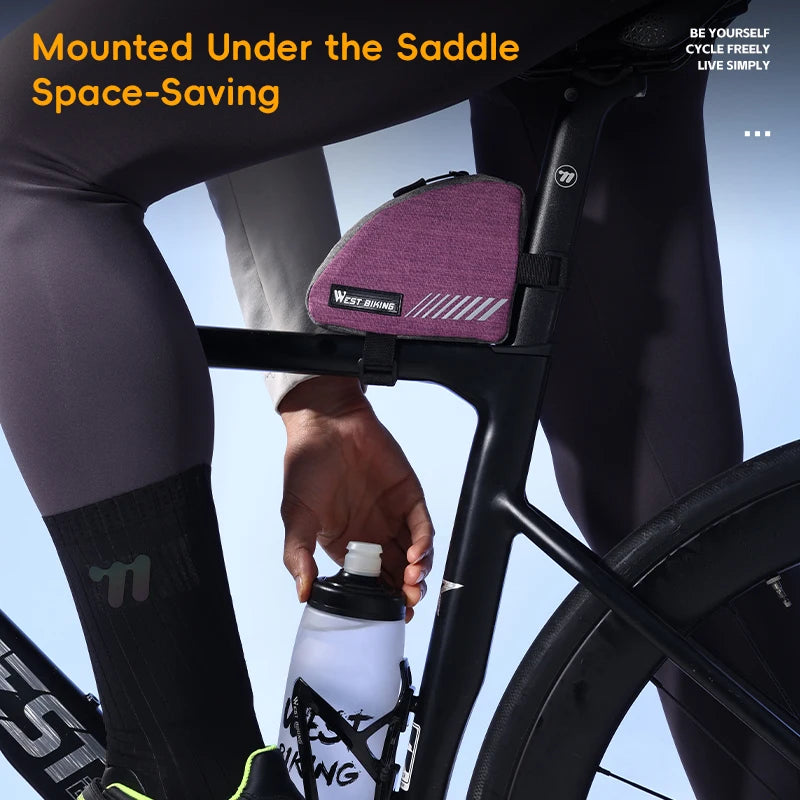 WEST BIKING Mini Triangle Bike Bag 0.4L Bicycle Frame Front Tube Storage Bag Reflective Tear-Resistant MTB Road Bike Pannier