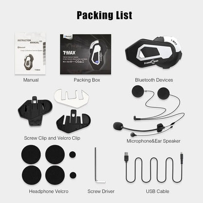 Freedconn T Max Motorcycle Helmet Bluetooth Intercom Headset 1000m 6 Riders