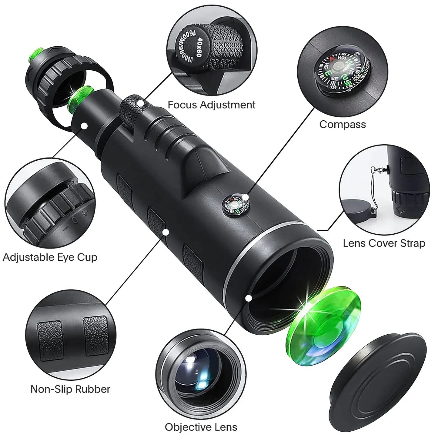 40x60 HD Monocular Telescope Phone Adapter Waterproof Pocket Hunting Camping