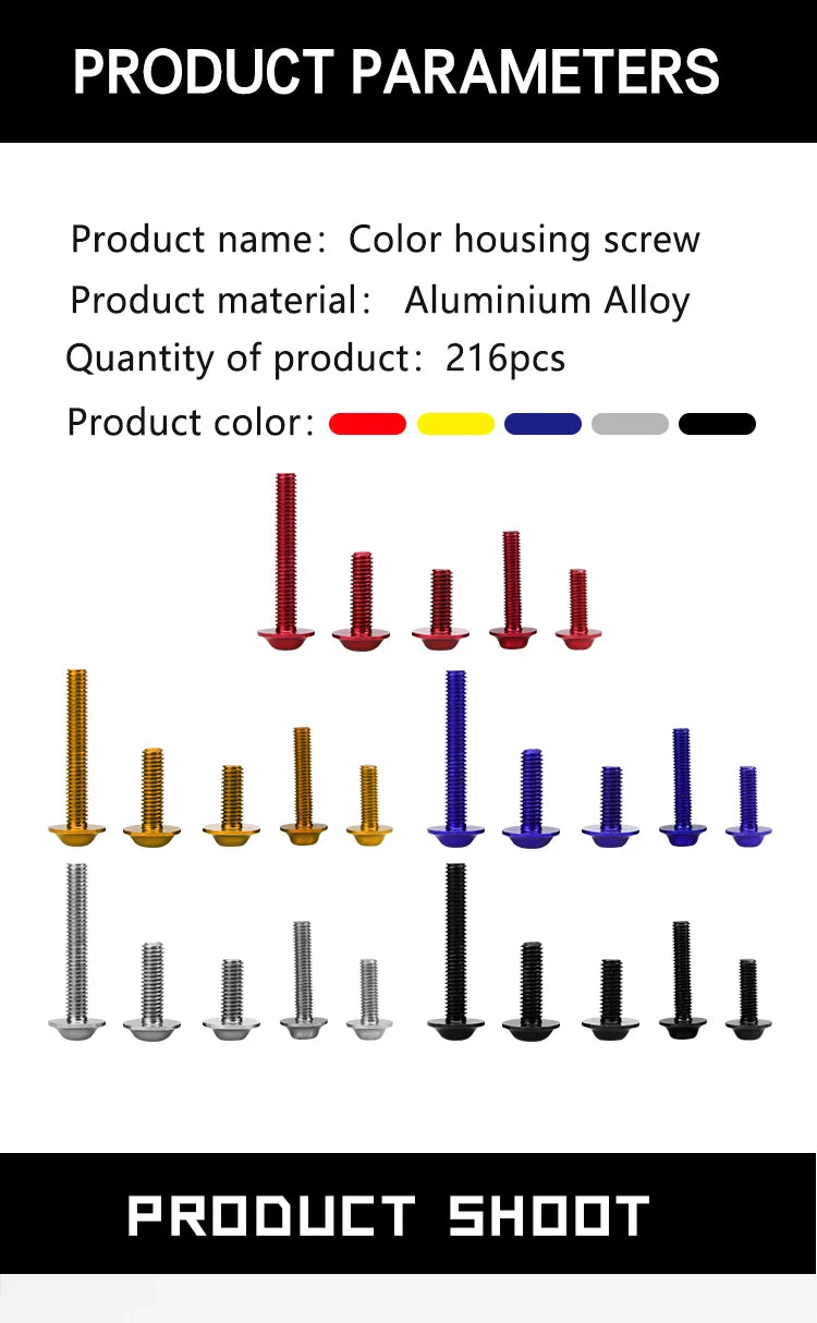201PCS Motorcycle Universal CNC Fairing Bolt Kits for Dirt Bike