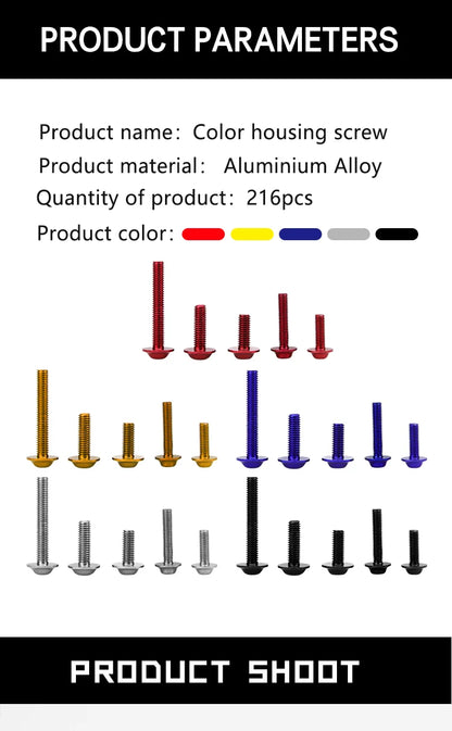 201PCS Motorcycle Universal CNC Fairing Bolt Kits for Dirt Bike