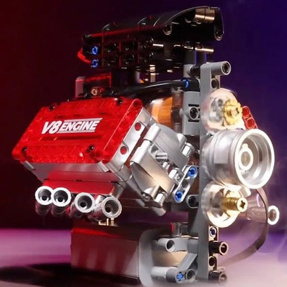 V8 Engine Motorized Simulation Building Blocks Electric Drive Technical Model Toy Gift