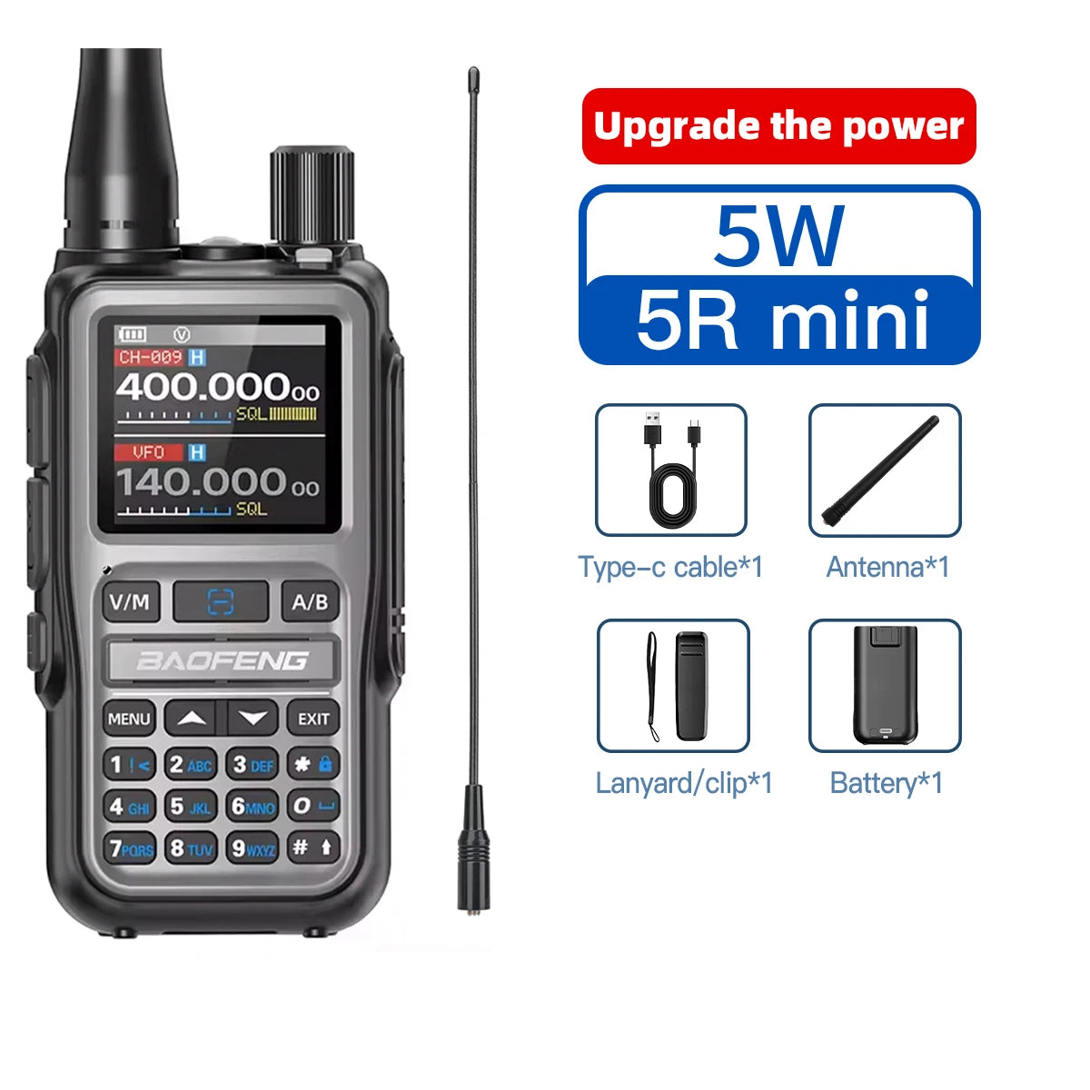 1PC Baofeng Walkie Talkie Long Range Radio 5RMINI Type-C Charger 1600mAh