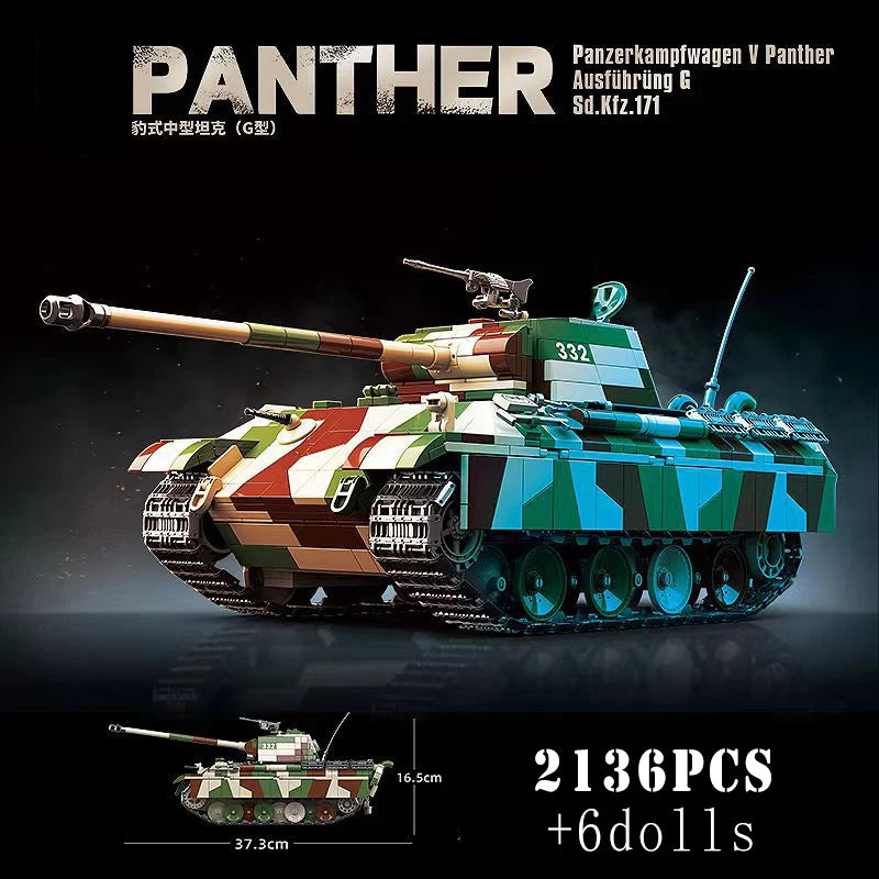 WW2 German Panther Medium Tank Building Blocks Military Brick Model Toy Set