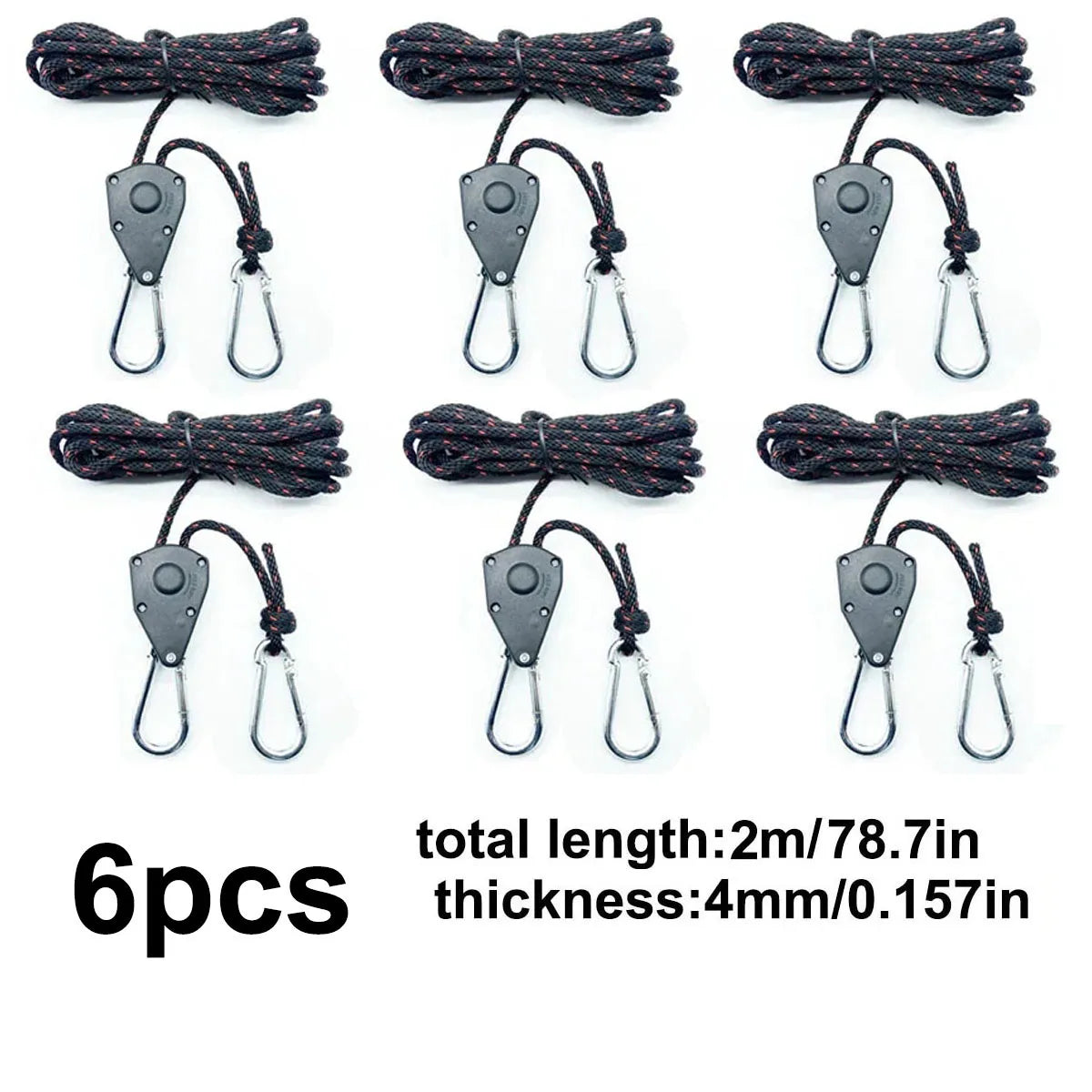 6Pcs Tie Down Rope Camping Tent Tightener Pulley Ratchet Awning Hook