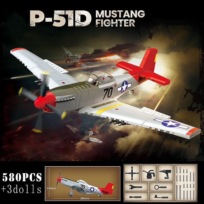 WW2 Fighter Plane Building Blocks Yak-1B La-7 P-51 Spitfire Bf-109E Toy Set