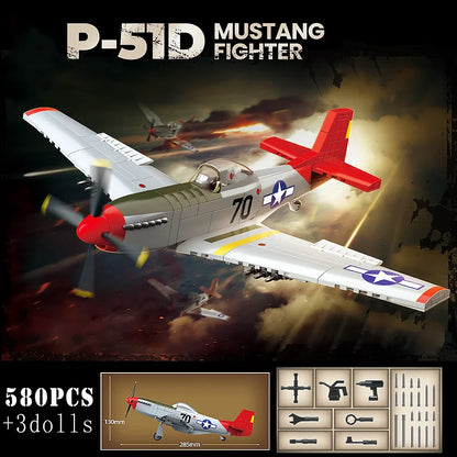 WW2 Fighter Plane Building Blocks Yak-1B La-7 P-51 Spitfire Bf-109E Toy Set
