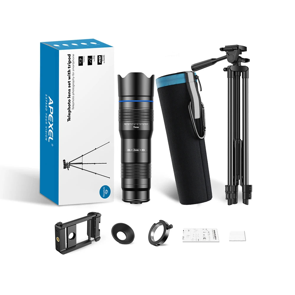 APEXEL 20–40X Zoom Phone Lens w/ Tripod HD Telephoto for iPhone Samsung Mobile