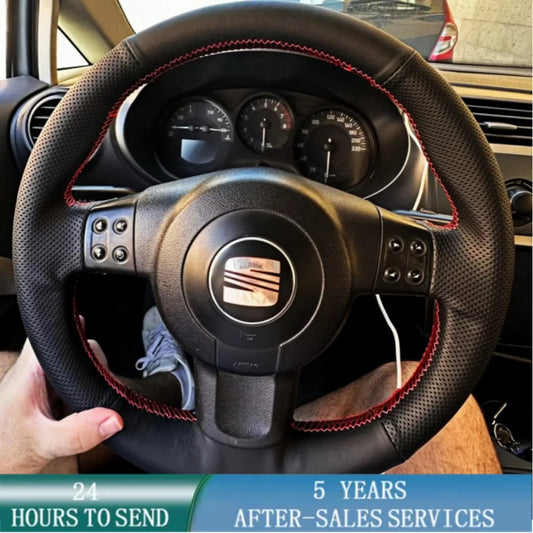Leather Steering Wheel Cover for Seat Leon Mk2 Ibiza 2006-2008 Black