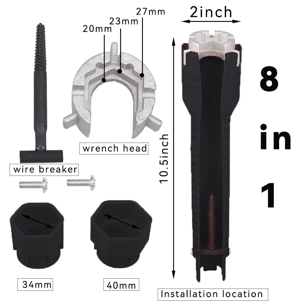 8-in-1 Flume Wrench Anti-Slip Sink Faucet Plumbing Repair Tool