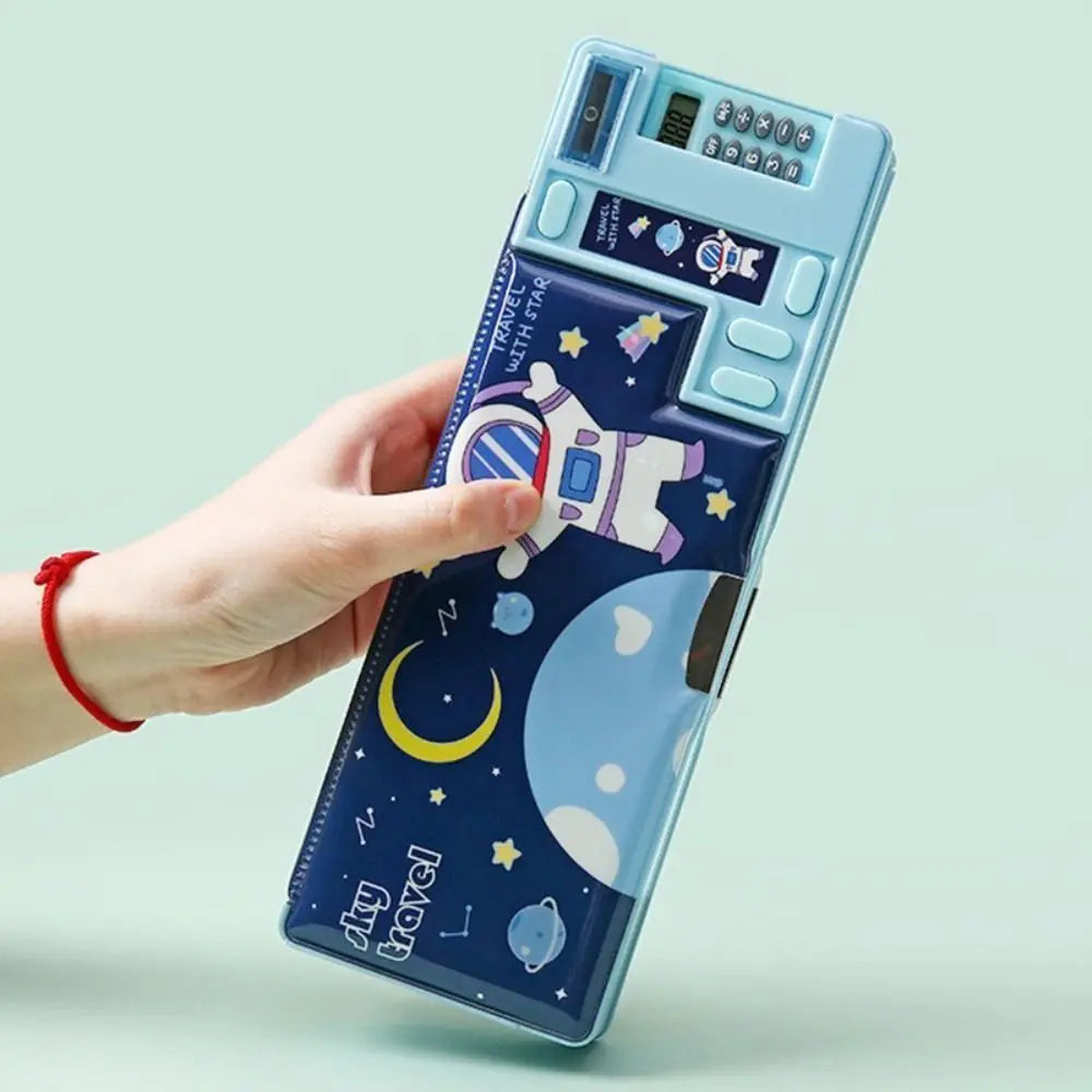Double Layer Pencil Case with Calculator Sharpener Storage Box for School
