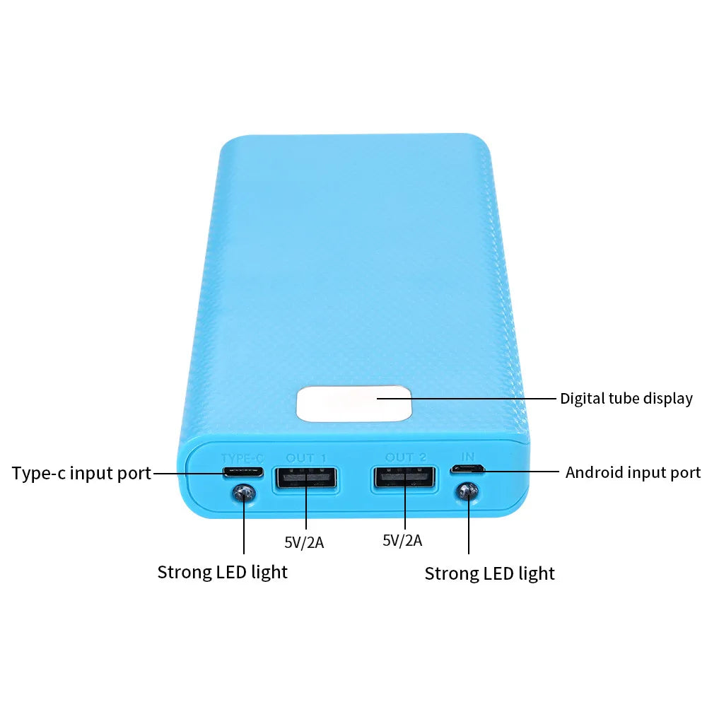 DIY 8x18650 Battery Power Bank Case Dual USB Type-C QC3.0 Fast Charge Storage