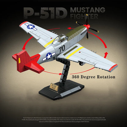 WW2 P-51 Mustang Fighter Plane Building Blocks Aircraft Brick Model Toy Set