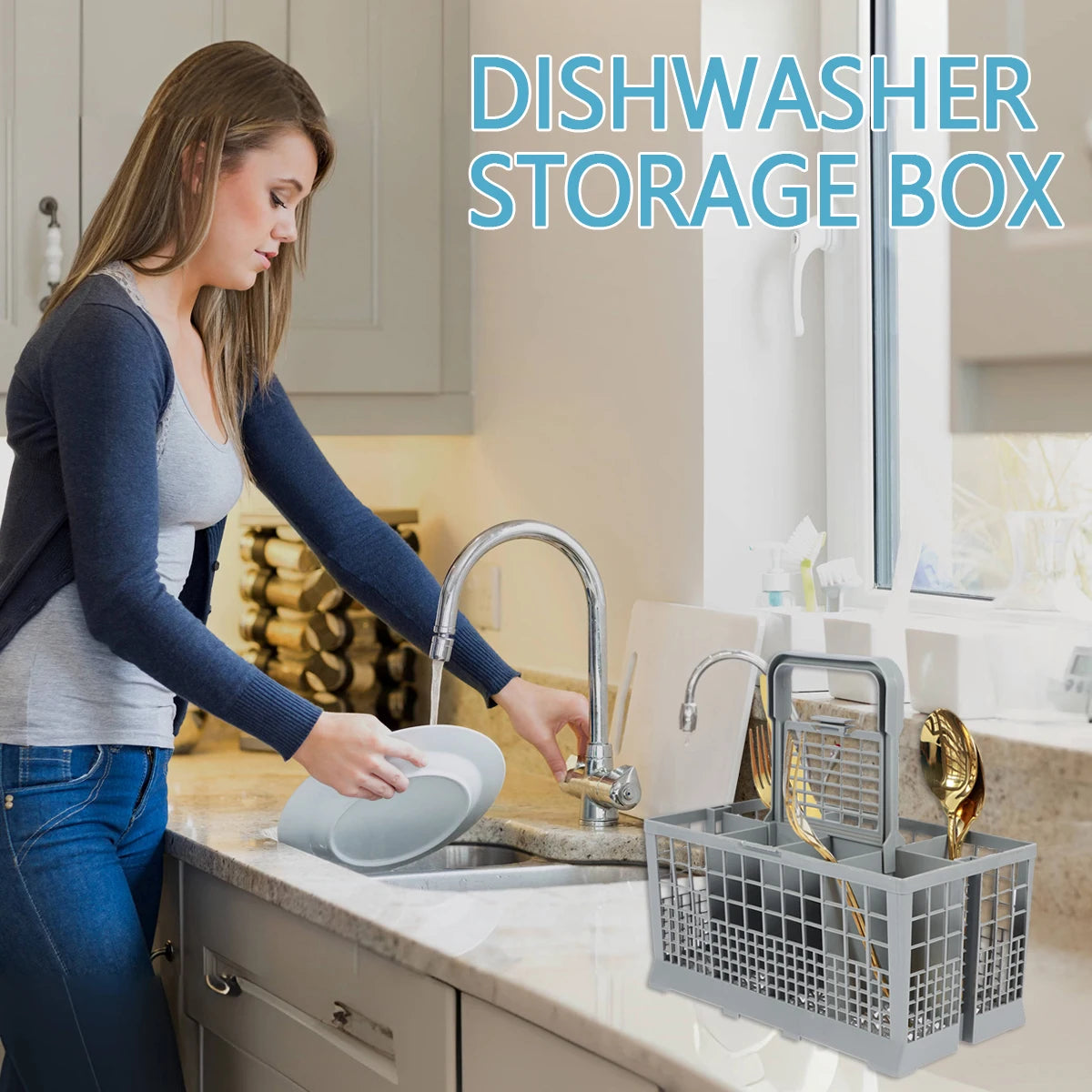 Foldable Cutlery Holder Dishwasher Basket Universal Utensil Storage Grey