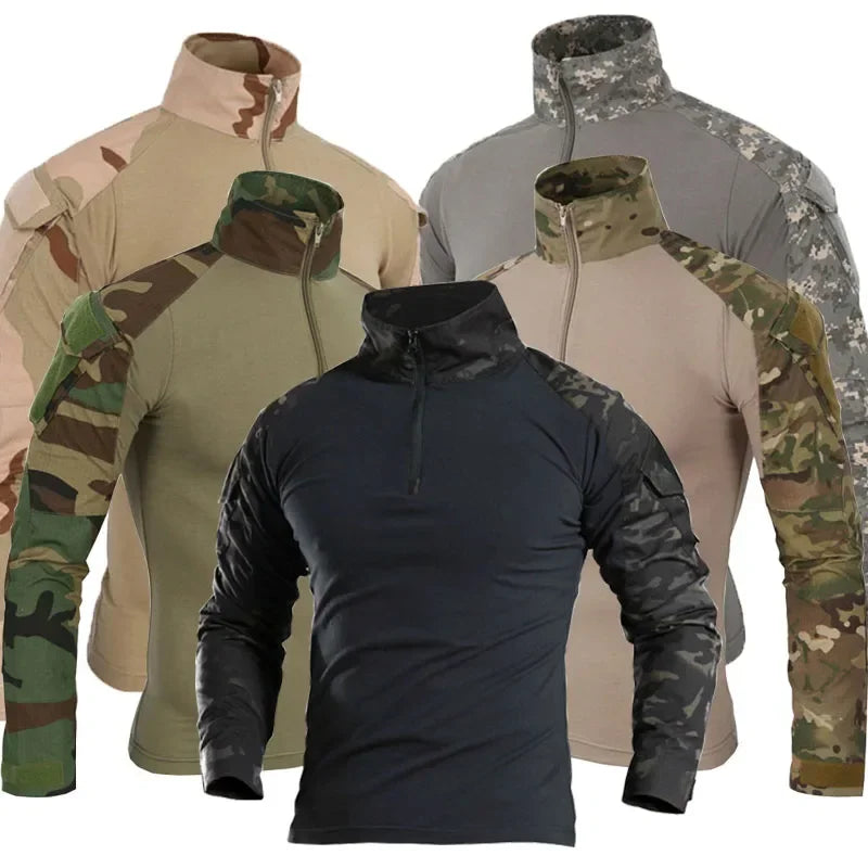Mens Combat Military Tactical Long Sleeve Camo T-Shirt Army Shirt