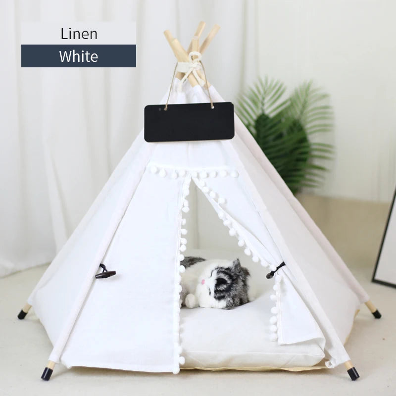 Pet Teepee Tent | Portable Indoor Dog Cat Bed with Cushion and Blackboard