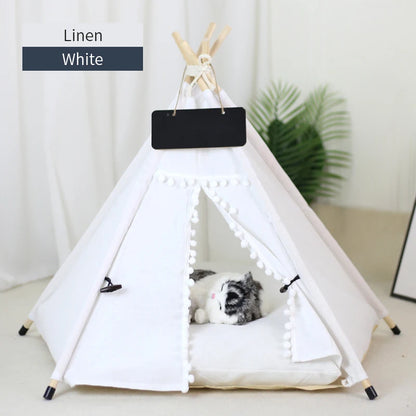 Pet Teepee Tent | Portable Indoor Dog Cat Bed with Cushion and Blackboard