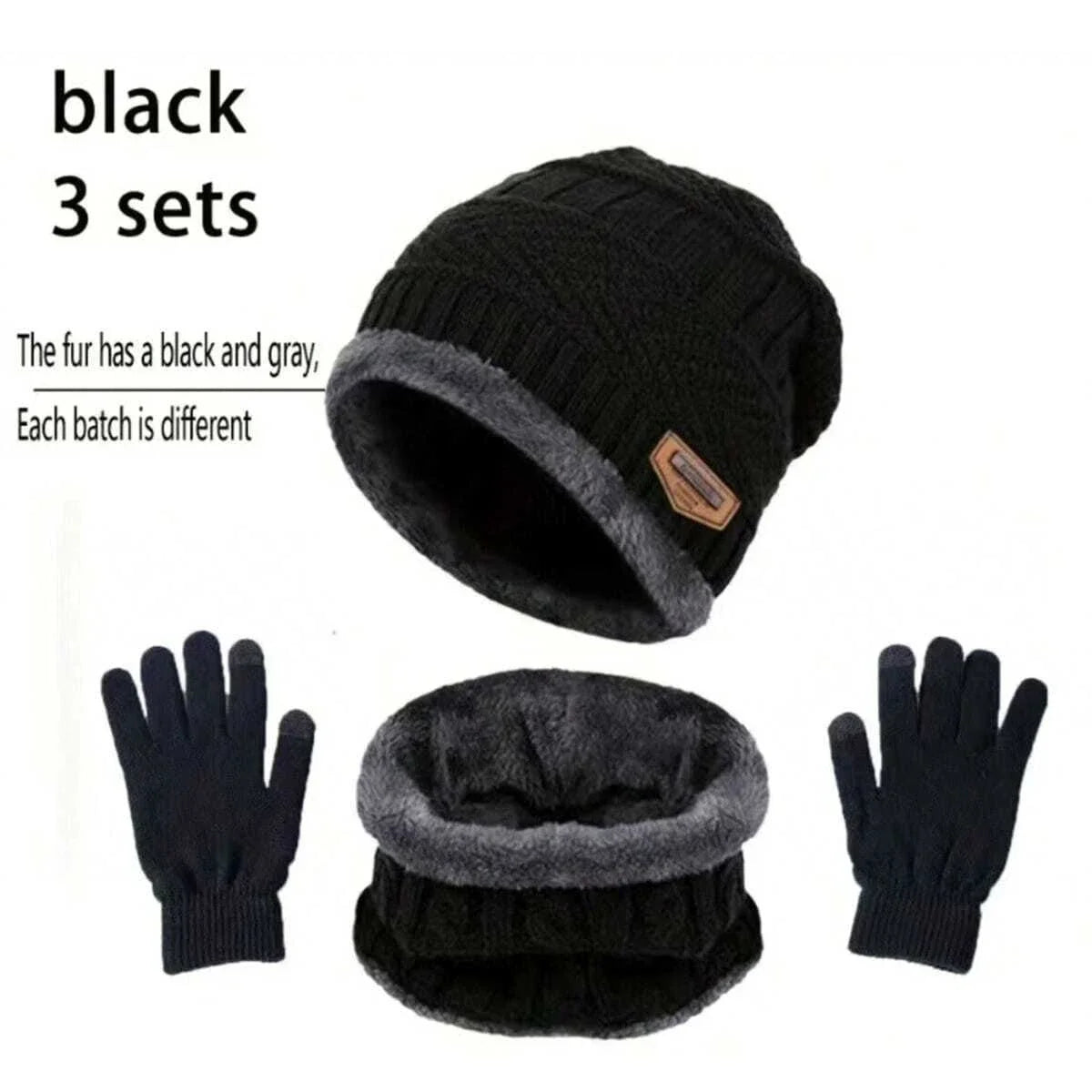 Men Women Beanie Winter Hat Scarf Gloves Thick Warm Knit Cap Set