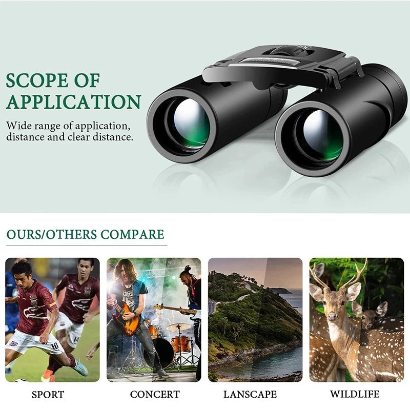 500x25 HD Zoom Binoculars Folding Long Distance Hunting Camping Outdoor Optics