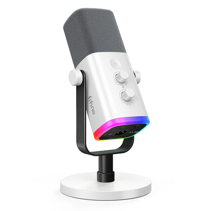 FIFINE Ampligame AM8 USB/XLR Dynamic Microphone Touch Mute Headphone Jack I/O Controls for PC PS4 PS5 Mixer