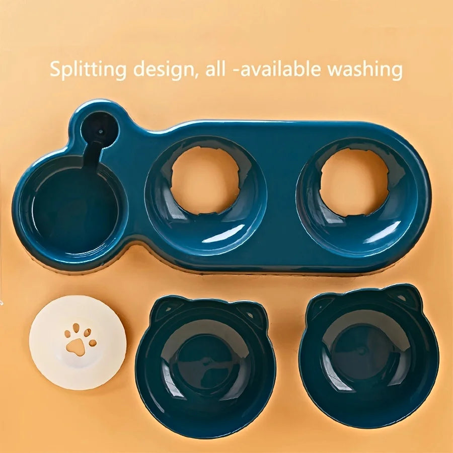 Neck Protection Cat Water Feeder Bowl Automatic Pet Dishes Set