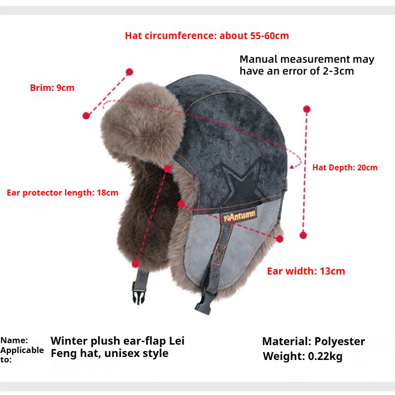 1pc Winter Warm Trapper Hat Russian Ski Cap for Men Aviator Ear Flap