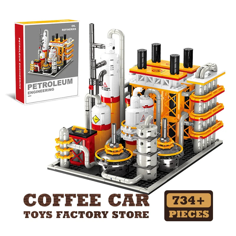 City Street View Industrial Factory Building Blocks Oil Pump MOC Plant Model Toy Gift