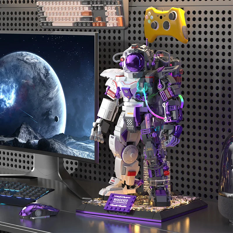 City Purple Space Astronaut Robot Model Building Blocks Aerospace Spaceman Mecha With Lights MOC Bricks Education Toys Kids Gift-EXPROTAS