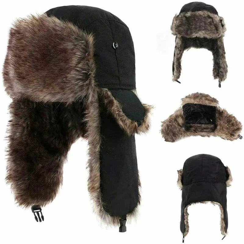 Winter Mens Ushanka Trapper Hat Russian Ear Flap Fur Cap