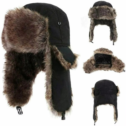 Winter Mens Ushanka Trapper Hat Russian Ear Flap Fur Cap