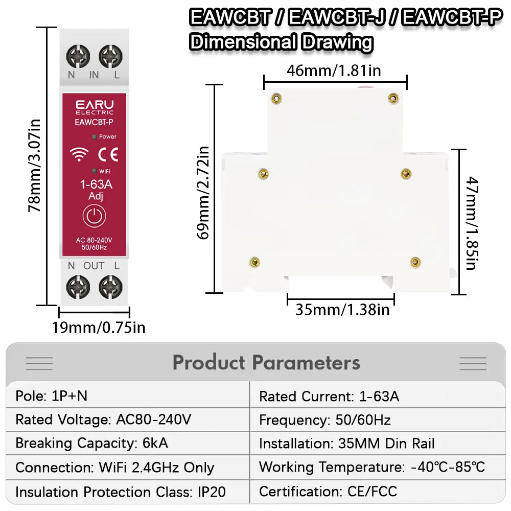 Tuya Smart Circuit Breaker | WiFi MCB 1P+N 63A Timer Energy Meter Remote Control