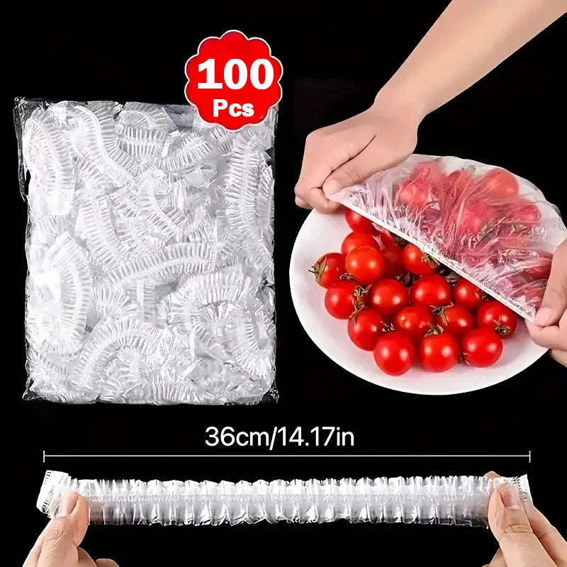 100Pcs Food Cover Bags Reusable Plastic Wrap Fresh Keeping Kitchen Storage