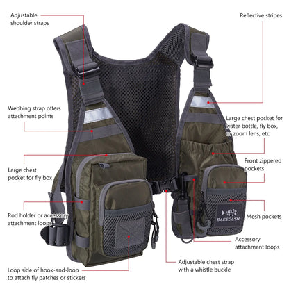Fly Fishing Vest Bassdash FV08 Lightweight Chest Pack One Size Men Women