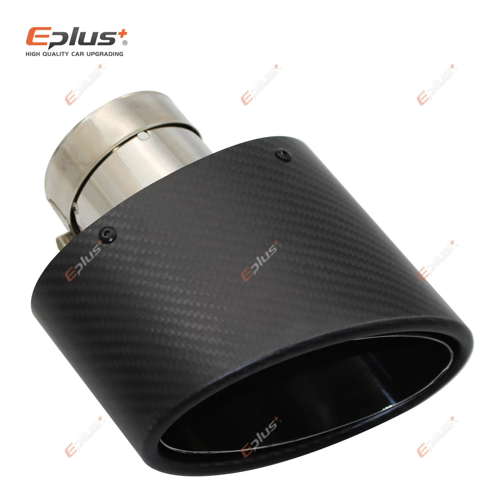 Universal Car Matte Carbon Fiber Muffler Tip Exhaust Pipe Nozzle Decoration Stainless Silver Oval 150mm Tilting Left Right-EXPROTAS