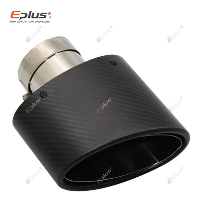 Universal Car Matte Carbon Fiber Muffler Tip Exhaust Pipe Nozzle Decoration Stainless Silver Oval 150mm Tilting Left Right-EXPROTAS