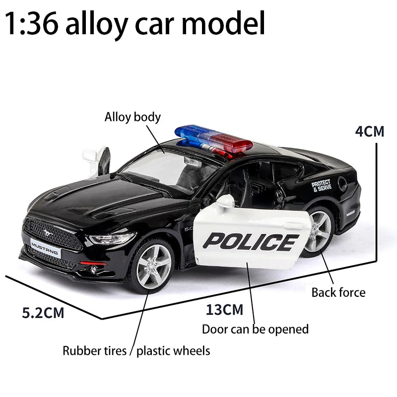 1:36 Alloy Diecast Car Models Police Car Black with Pull Back Function