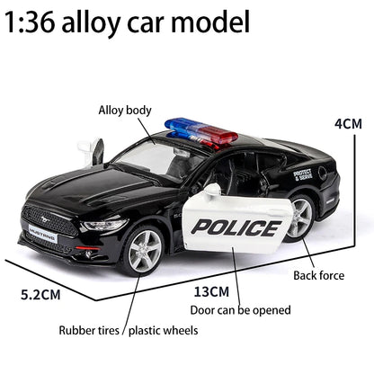 1:36 Alloy Diecast Car Models Police Car Black with Pull Back Function