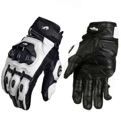 Biker Leather Gloves Motorcycle Black Carbon Fiber Protective Gear