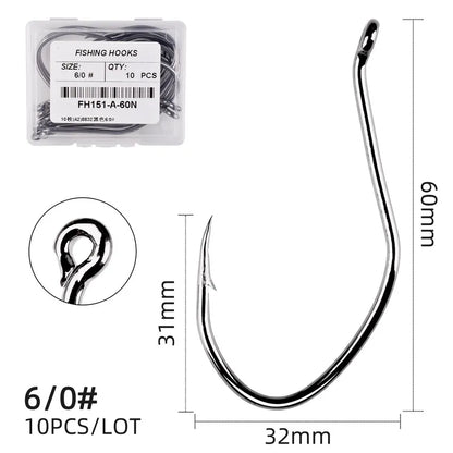 10Pcs Fishing Hooks Barbed Carbon Steel Circle Hook 6/0-10 Catfish Tackle