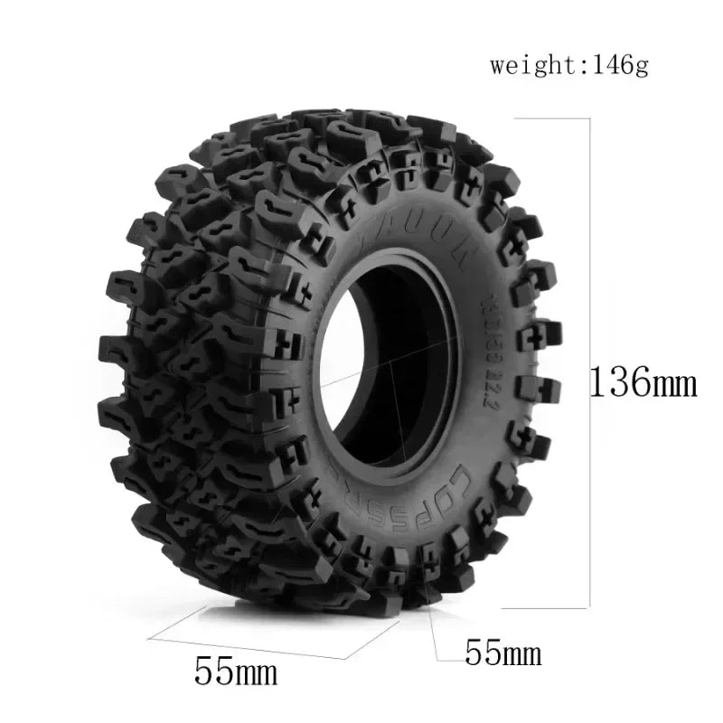 4Pcs 135mm Rubber Tire Wheel for 1/10 RC Crawler Car Axial SCX10 TRX4